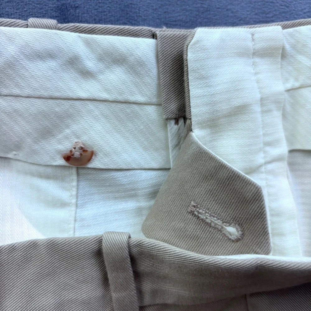 Vtg Khaki Chinos Straight Leg Cotton Twill Paul Stuart Trousers Tan 36x30